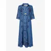 Zimmermann Womens Railway Blue Aster Embroidered Denim Midi Dress Xxs In Blue