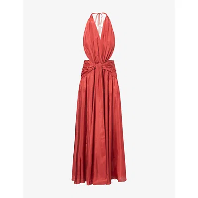 Zimmermann Womens Raspberry Indra Halter-neck Silk Maxi Dress Xxs In Black