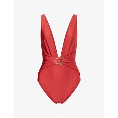 Zimmermann Womens Raspberry Roselight Plunge Chain Swimsuit Xs In Multi