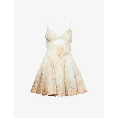ZIMMERMANN WOMENS ROSE ARBOR MEMENTO TWIST-FRONT LINEN AND SILK MINI DRESS XXS