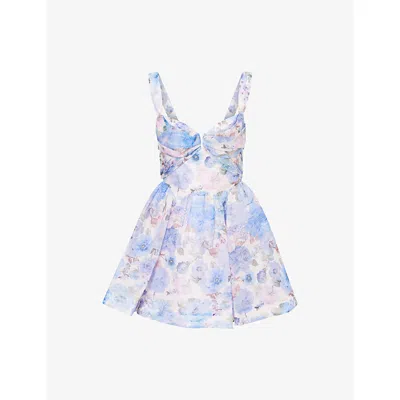 Zimmermann Womens Rebellion Floral Linen Abd Silk Mini Dress Sky Bloom Xxs In Blue