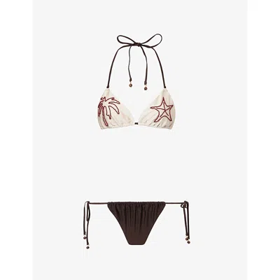 Zimmermann Womens Spliced Mahon Beaded Detail Bikini Set Xs In Brown