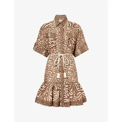 Zimmermann Womens Spliced Print Wanderlust Lantern Cotton Mini Dress In Brown