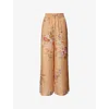Zimmermann Womens Tan Floral Patience Relaxed Silk Trousers Xs In Multi