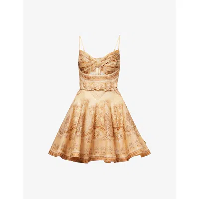 Zimmermann Womens  Luna Twist Linen-silk Mini Dress In Brown
