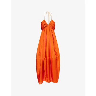 Zimmermann Womens Tangerine Mahon Halter-neck Silk Maxi Dress Xl In Orange