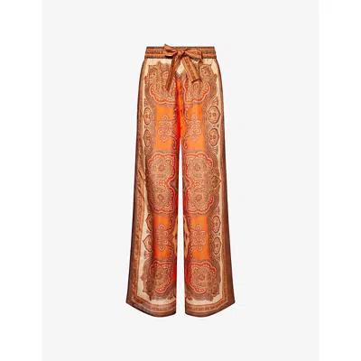 Zimmermann Womens Tangerine Paisley Mahon Relaxed Silk Trousers In Multi