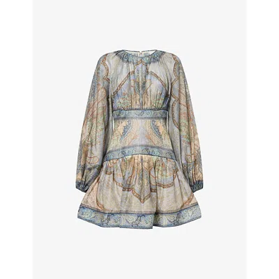 Zimmermann Womens Tapestry Blue Multi Wander Cotton-blend Mini Dress