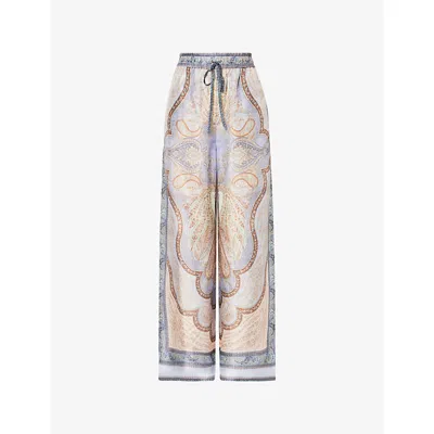 Zimmermann Womens Wanderlust Relaxed-fit Silk Trousers Tapestry Blue Multi