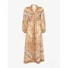 Zimmermann Womens Wanderlust Plunge Linen Midi Dress Tapestry Multi In Multi