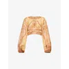 Zimmermann Womens Tapestry Mustard Multi Wanderlust Cropped Cotton-blend Top Xxs In Nude