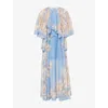 Zimmermann Womens Teal Blue Botanical Cascadian Flared-panels Cotton And Silk Maxi Dress Xl In Blue