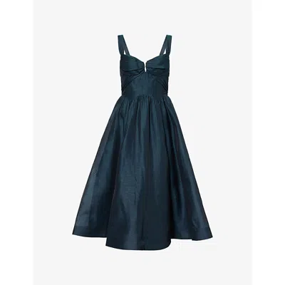 Zimmermann Womens Teal Rebellion Drape Linen And Silk Midi Dress Xs In Blue
