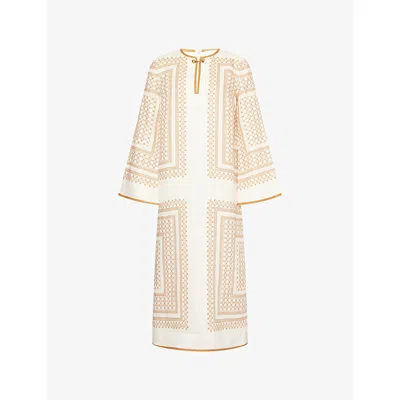 Zimmermann Womens Cream Geo Print Tunic Relaxed-fit Linen Midi Dress Xs