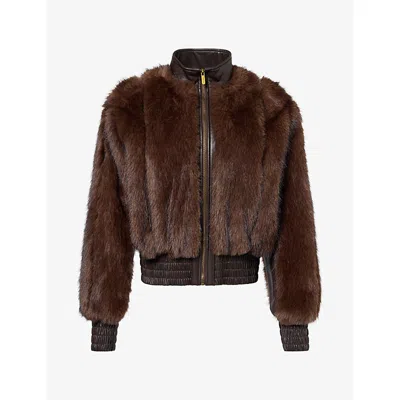 Zimmermann Womens Valiant Funnel-neck Faux-fur Jacket Brown