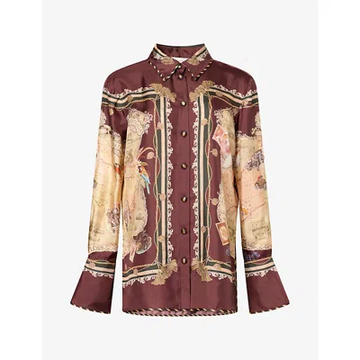 Zimmermann Womens Valiant Relaxed-fit Silk Shirt Plum Scarf