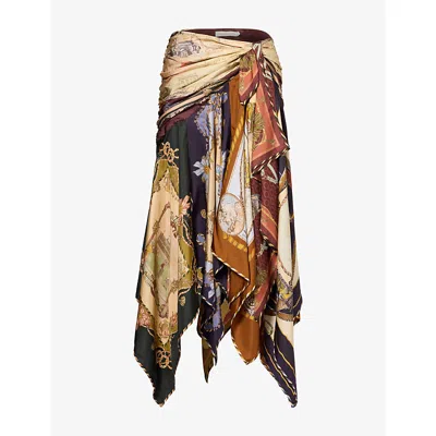 Zimmermann Womens Valiant Scarf Silk Midi Skirt Spliced Scarves