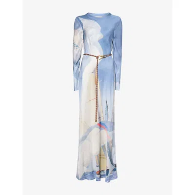 Zimmermann Womens Victory Clash Sail Sheath Graphic-print Woven Maxi Dress