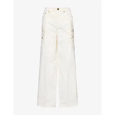 Zimmermann Womens Vintage White Applique Relaxed-flare Denim Jeans