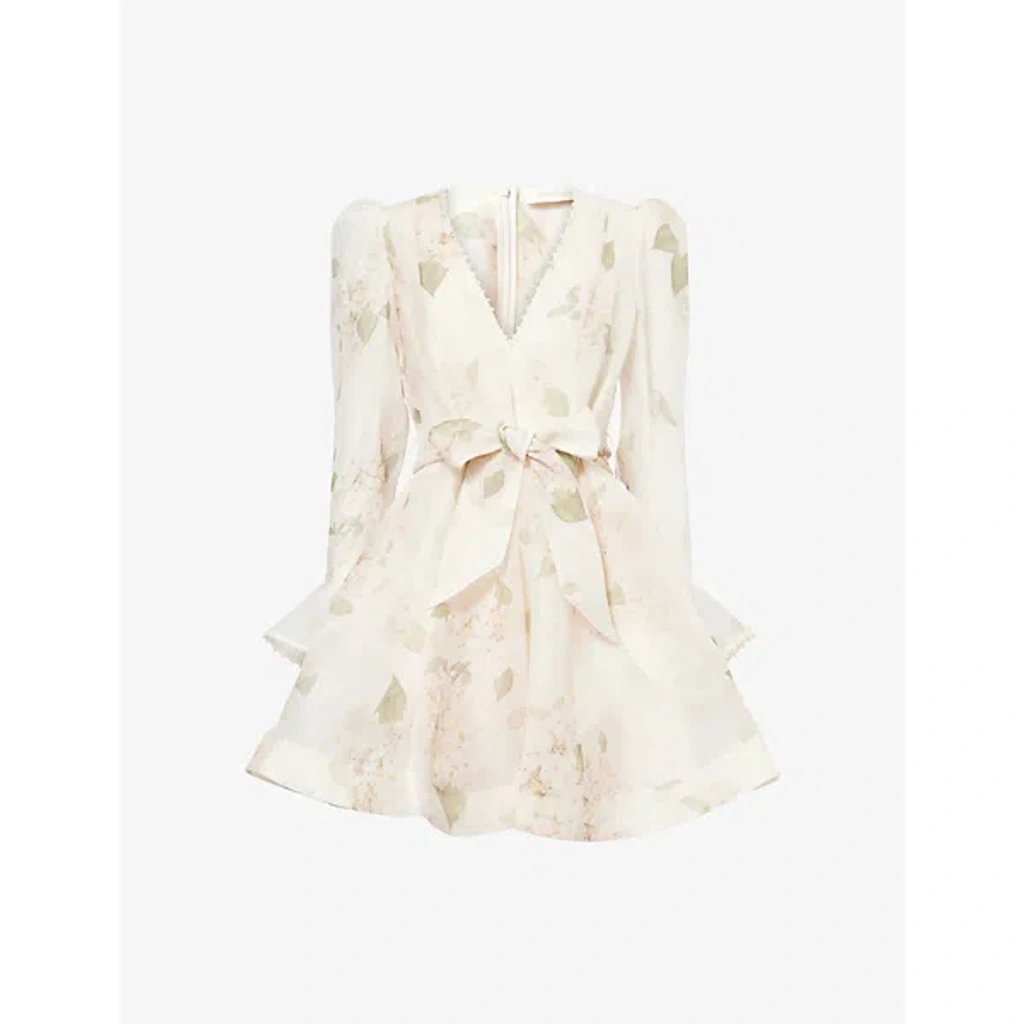 Zimmermann Womens Balance Long-sleeve Linen And Silk-blend Mini Dress White  Hydrangea Xxs | ModeSens