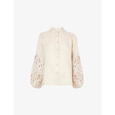 ZIMMERMANN WOMENS CREAM WYLIE EMBROIDERED LINEN BLOUSE