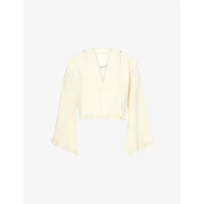 Zimmermann Womens Yellow/cream Coco Towelling Hooded Cotton Top