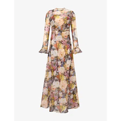 Zimmermann Womens Rosette Alchemy Sheath Linen And Silk-blend Maxi Dress Xxs In Pink