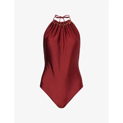 Zimmermann Womens Merlot Aster Bead-embellished Swimsuit In Burgundy