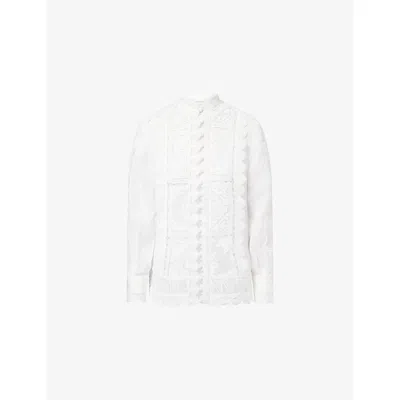 Zimmermann Womens Ivory Aster Lace Embroidered Ramie Top Xs In White