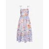 Zimmermann Womens Chambray Floral Awaken Picnic Floral Linen Midi Dress Xxs In Blue