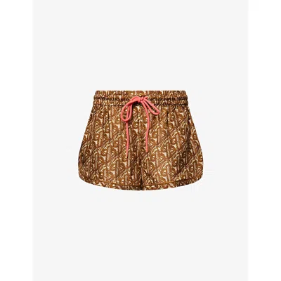 ZIMMERMANN WOMENS BROWN/CREAM COCO RELAXED SILK SHORTS