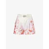 Zimmermann Crush Belted Floral-print Silk And Cotton-blend Twill Shorts In Scarlet Floral