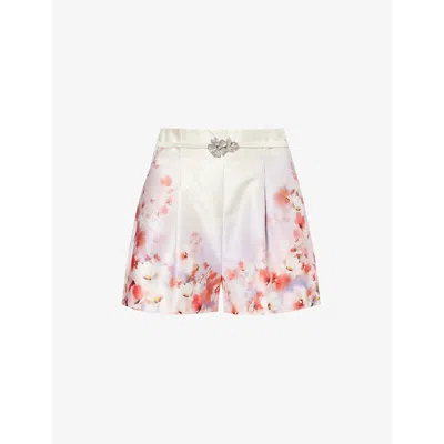 ZIMMERMANN WOMENS SCARLET FLORAL CRUSH FLAT FLORAL-PRINT HIGH-RISE SILK AND COTTON-BLEND SHORTS