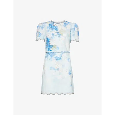 ZIMMERMANN WOMENS BLUE FLORAL CRUSH FLORAL-PRINT LINEN MINI DRESS XXS