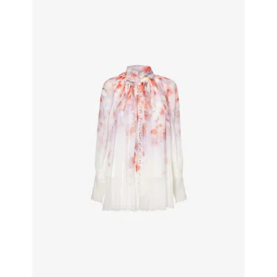 ZIMMERMANN WOMENS SCARLET FLORAL CRUSH SMOCK FLORAL-PATTERN SHEER BLOUSE