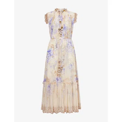 ZIMMERMANN WOMENS LILAC FLORAL DAWNING FLUTTER WOVEN MIDI DRESS XL