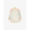 Zimmermann Womens Wallpaper Floral Mint Daylight Balloon-sleeves Woven Blouse Xs