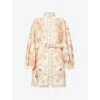 Zimmermann Womens Wallpaper Floral Blush Daylight Belted Linen Mini Dress In Multi