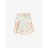 Zimmermann Womens Wallpaper Floral Mint Daylight Tuck Belted Linen Shorts