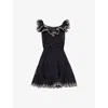 Zimmermann Womens Black Embroidered Frilled Woven Mini Dress In Black