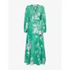 Zimmermann Everley Floral-print Cotton-voile Midi Wrap Dress In Green Watercolour Floral