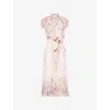 Zimmermann Womens Cream Aviary Floral Flutter Woven Midi Dress In Pink