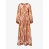 Zimmermann Womens  Floral Metallic-thread Long-sleeve Woven Midi Dress In Brown