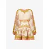 Zimmermann Womens Chartreuse Scarf Floral Indra Floral-print Cotton And Silk-blend Mini Dress Xxs In Multi