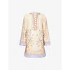 Zimmermann Womens Biscuit Scarf Floral Indra Floral-print Linen Tunic Mini Dress Xs In Neutral
