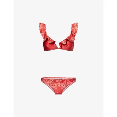 Zimmermann Womens Red Bandana Lucky Frill Bikini Set