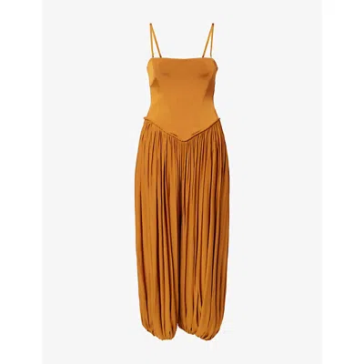 Zimmermann Womens Whisky Luna Gathered Jersey Jumpsuit Xxs In Brown