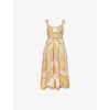 Zimmermann Maxine Picnic Paisley Linen Bustier Dress In Gold Paisley