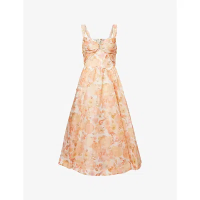 Zimmermann Womens Golden Bloom Rebellion Drape Linen And Silk Midi Dress