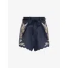 Zimmermann Womens Navy Multi Paisley Rhiannon Floral Linen Shorts Xs In Navy Multi Paisley
